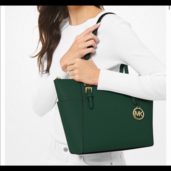 MICHAEL KORS Charlotte Large Leather Top-Zip Tote Racing Green - Picture 14 of 15